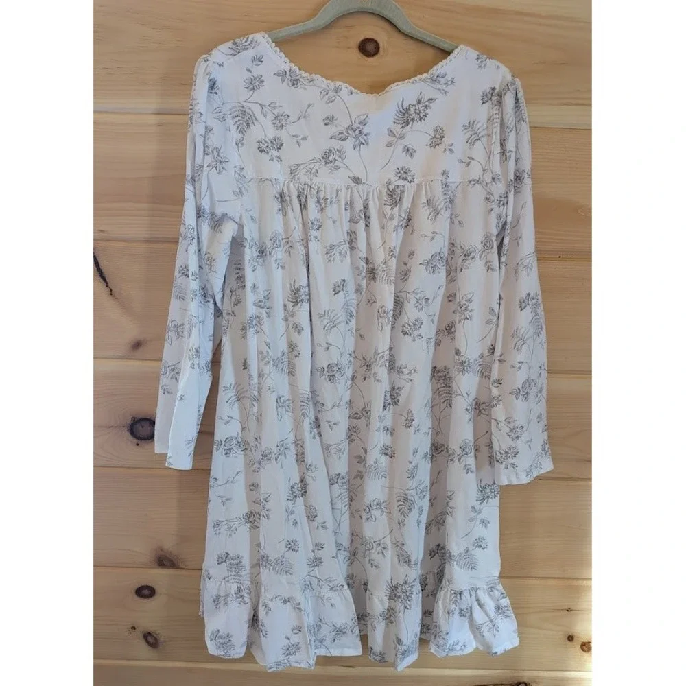 Eileen West XL Floral Nightgown Long Sleeve Lace Trim Cottagecore Feminine Cute
